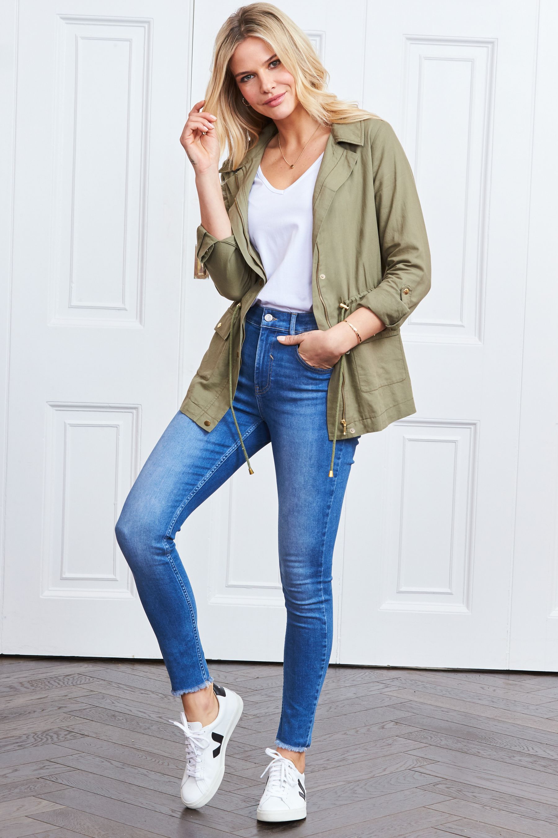 Olive green cheap drawstring jacket