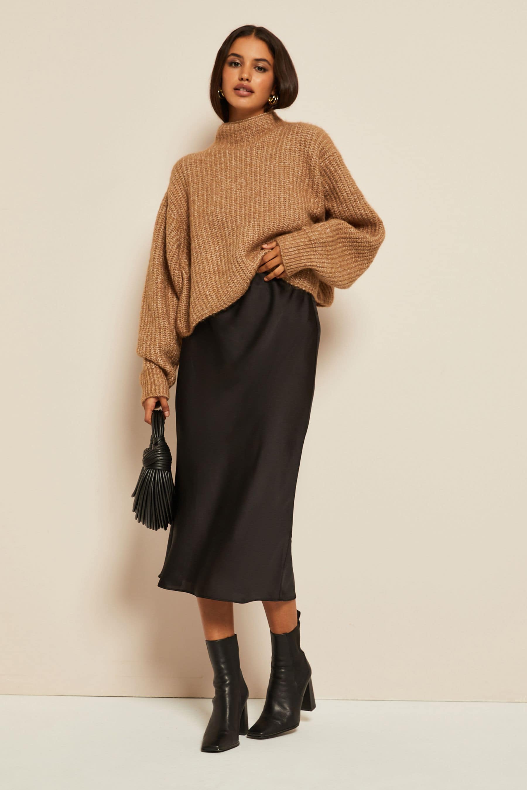 Black satin shop skirt