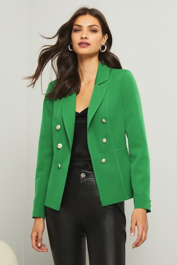 Lipsy Emerald Green Military Tailored Button Blazer