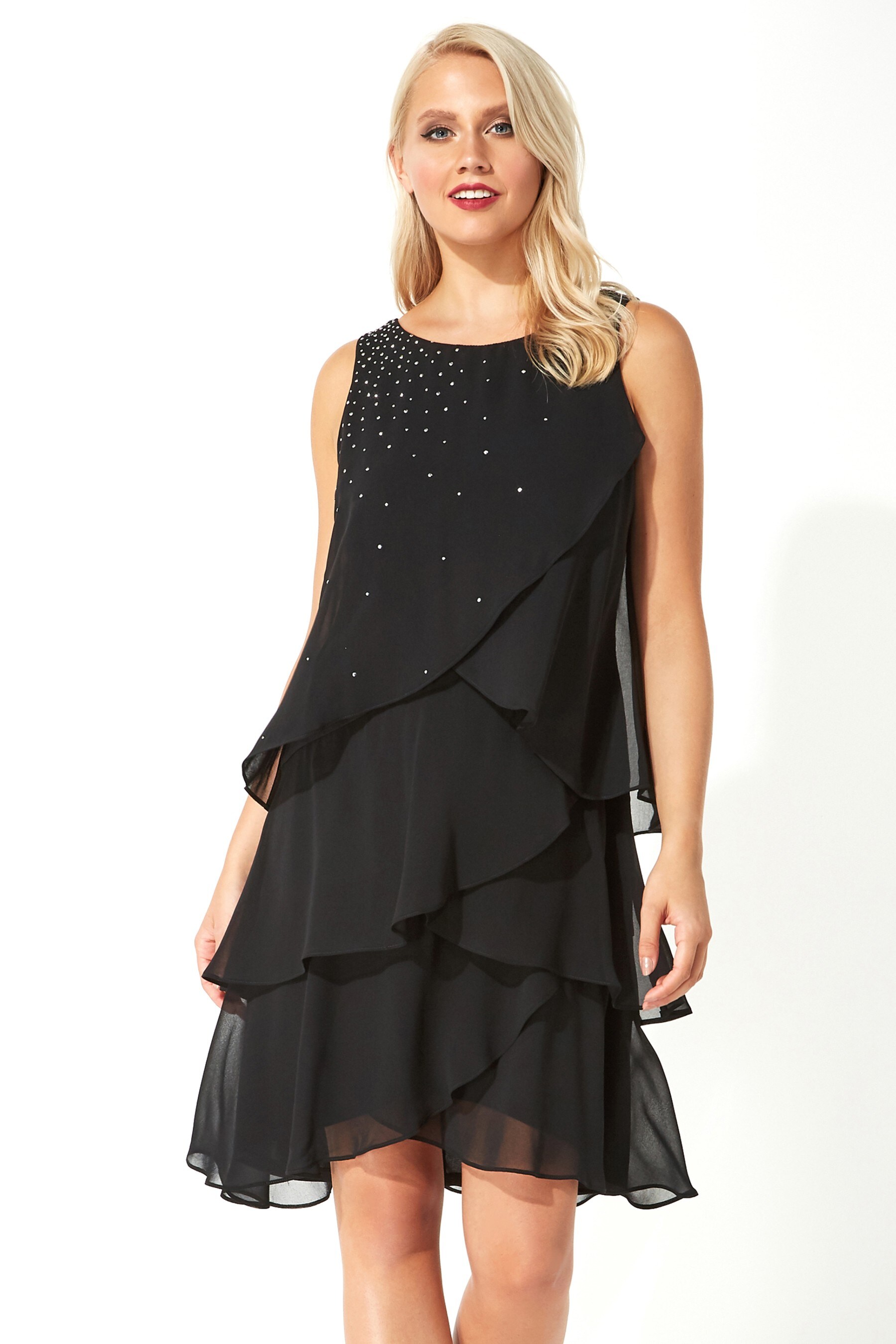 Buy Roman Black Originals Embellished Frill Swing Dress from the