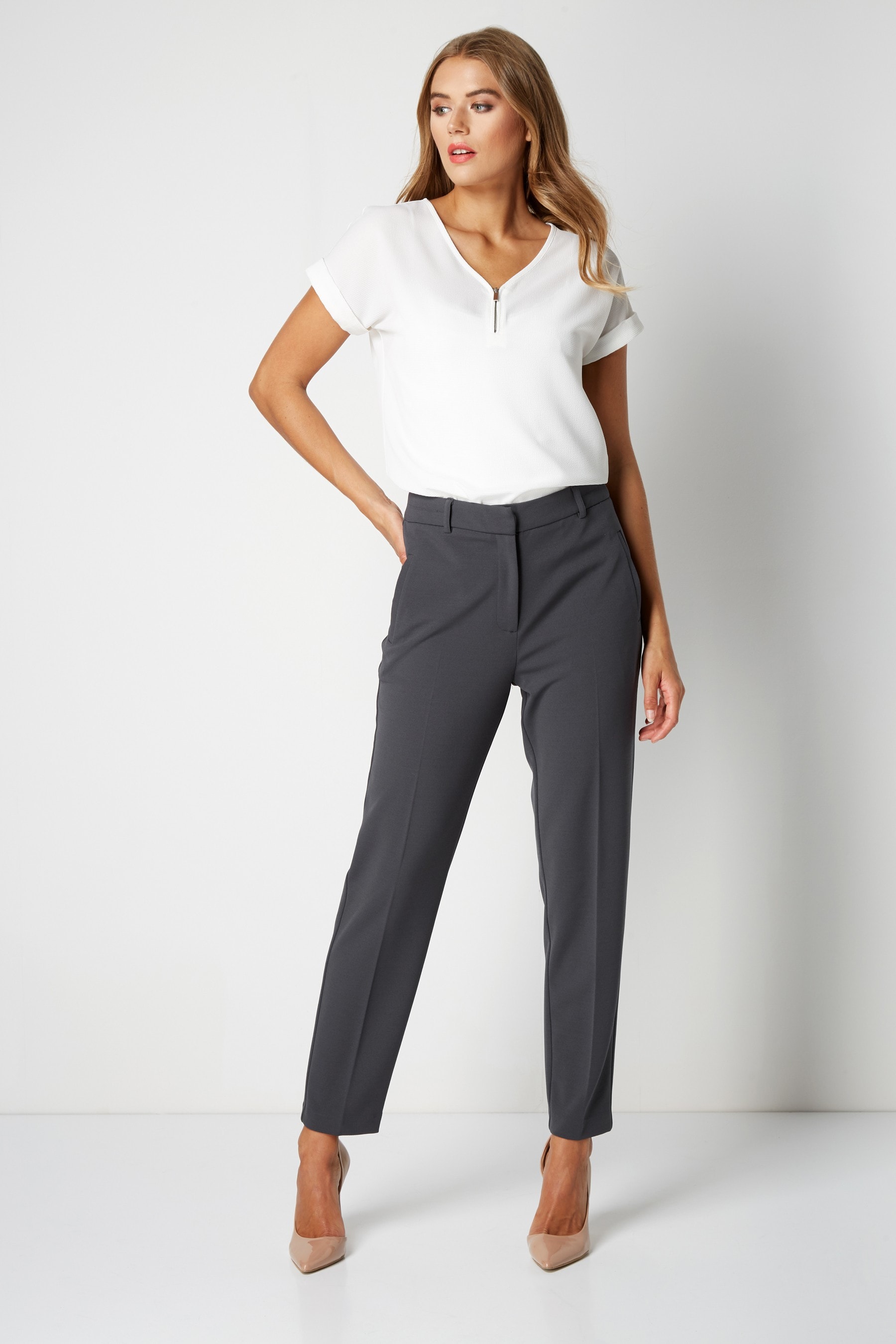 Grey tapered trousers women's 2025
