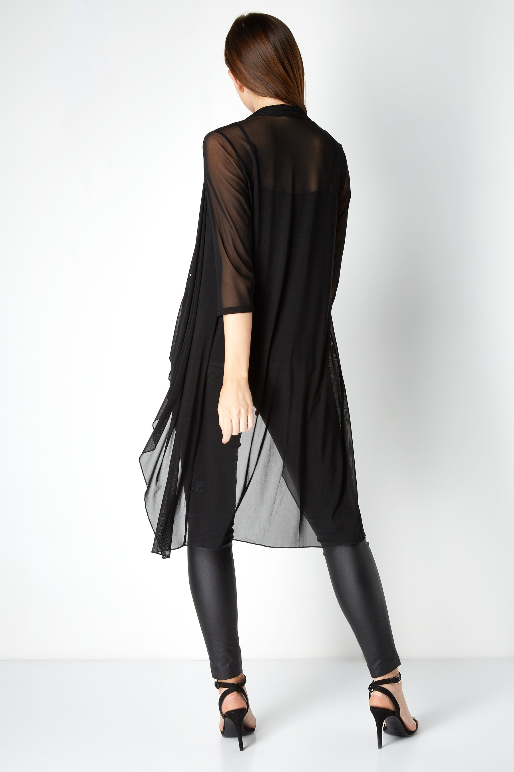 Roman Black Originals Mesh Longline Waterfall Kimono