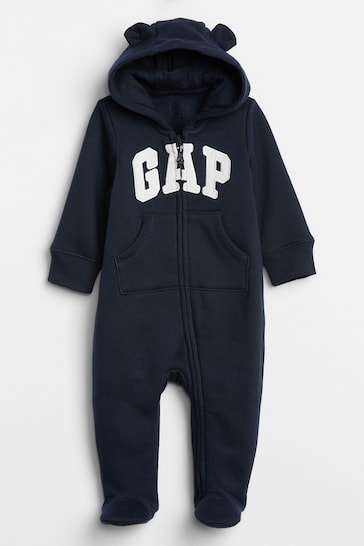 Gap Dark Blue Logo Zip Hooded All in One - Baby (Newborn - 24mths)a