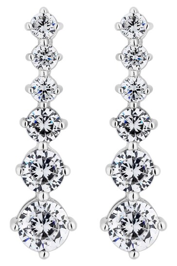 Jon Richard Silver Cubic Zirconia Graduated Tennis Drop Earrings in a Gift Box