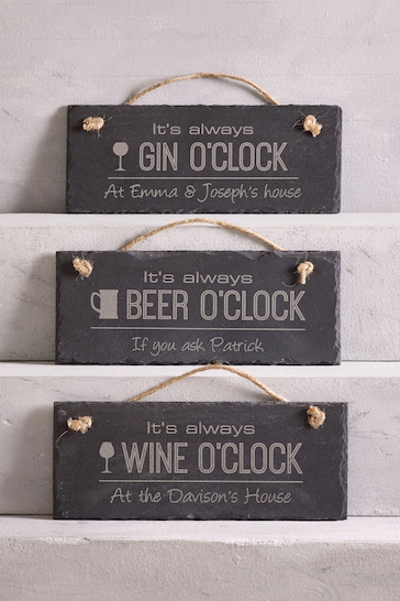 Personalised Wine O Clock Real Slate Sign by Loveabode