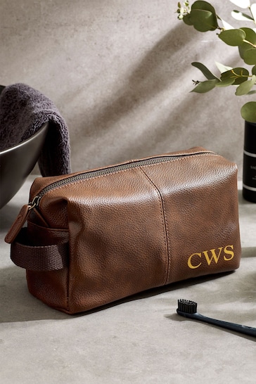 Personalised Men's Faux Leather Wash Bag by Loveabode