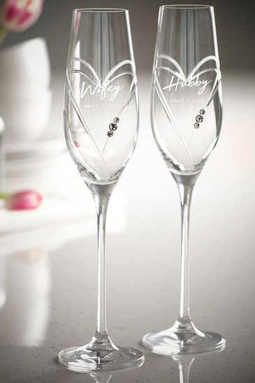 Personalised Set of 2 Diamanté Champagne Glasses by Loveabode