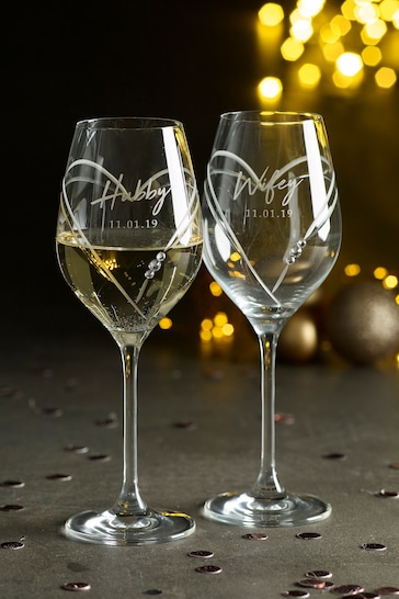 Personalised  Set of 2 Diamanté Wine Glasses by Loveabode
