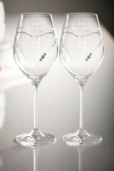 Personalised  Set of 2 Diamanté Wine Glasses by Loveabode