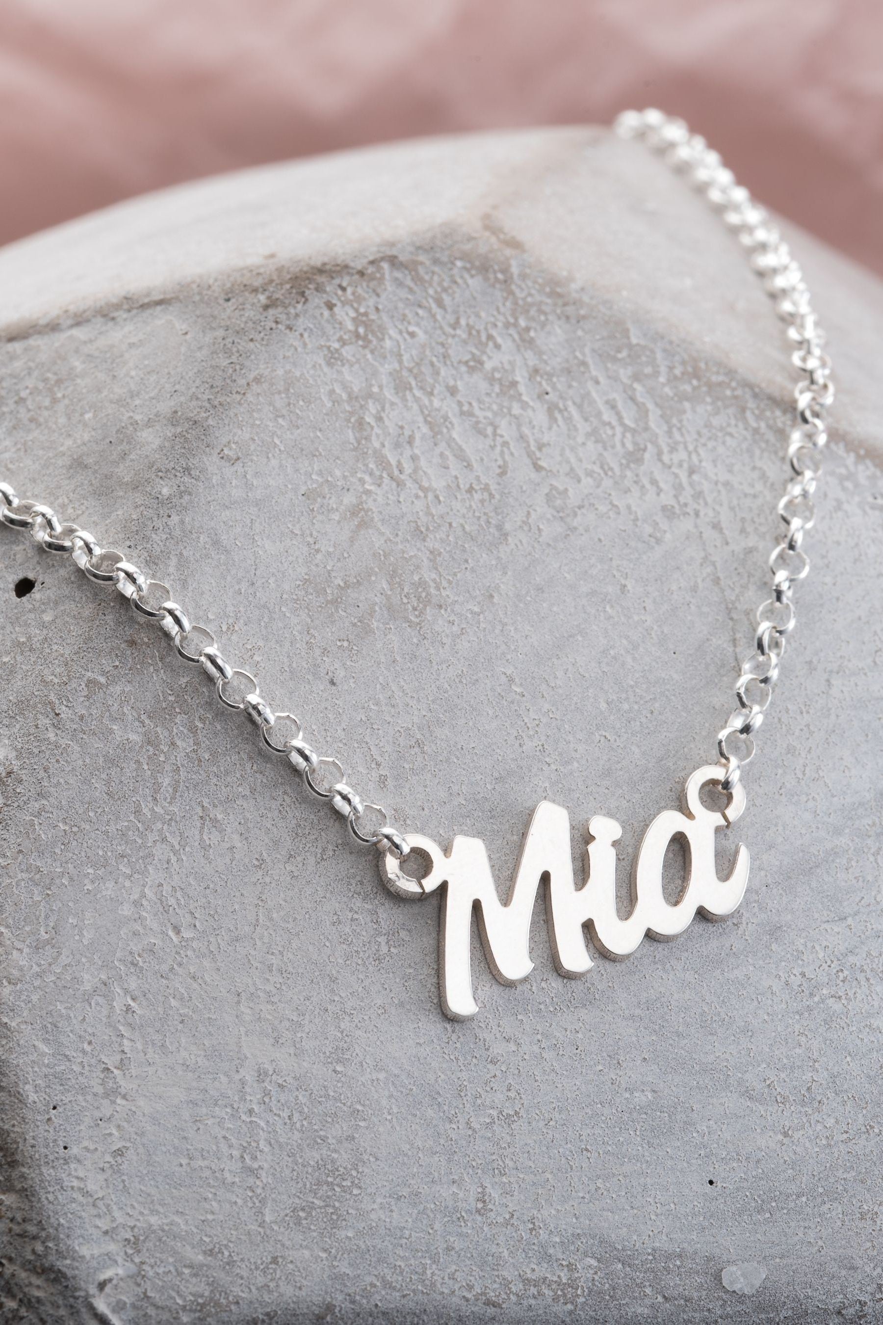 Silver necklace with hot sale name personalised on it