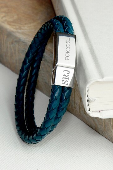 Personalised Teal Leather Bracelet by Treat Republic