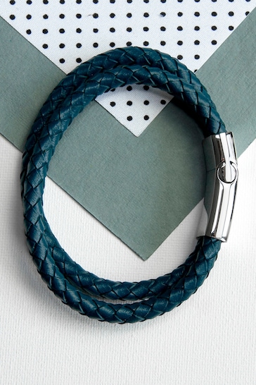 Personalised Teal Leather Bracelet by Treat Republic