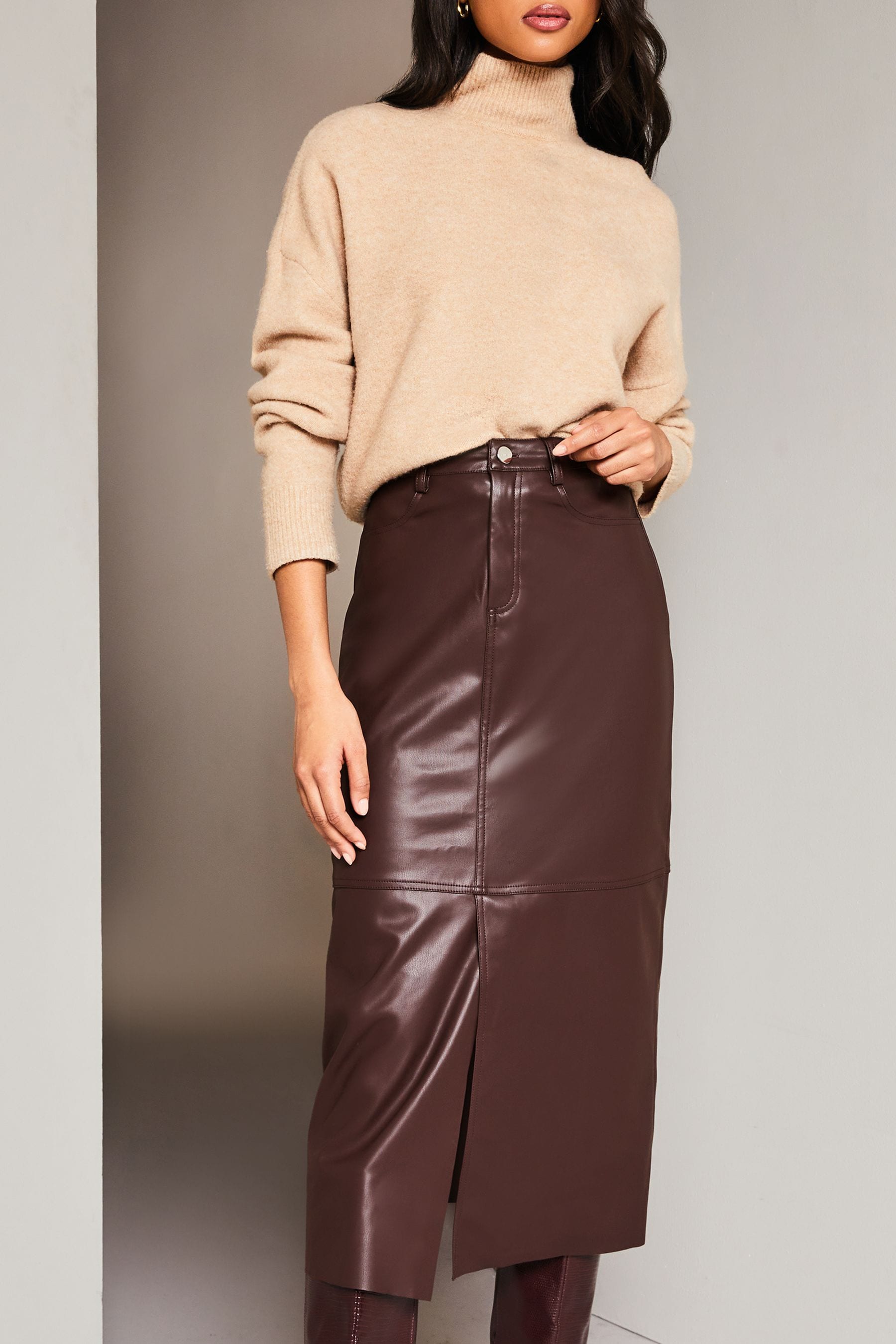 Lipsy faux leather 2025 pencil skirt red