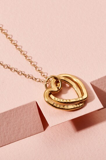 Personalised Interlinking Hearts Necklace 18ct Yellow Gold Plate
