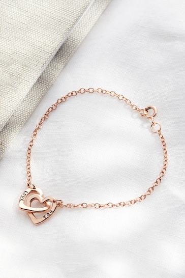 Personalised Double Heart Names Bracelet 18ct
