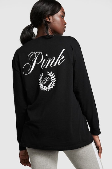Victoria's Secret PINK Pure Black Long Sleeve Oversized Campus T-Shirt