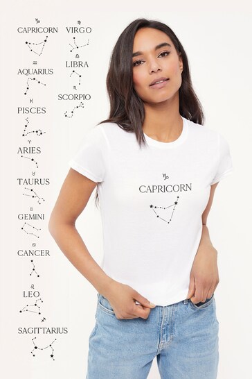 Lipsy White Personalised Lipsy Horoscope Star Sign Womens T-Shirt