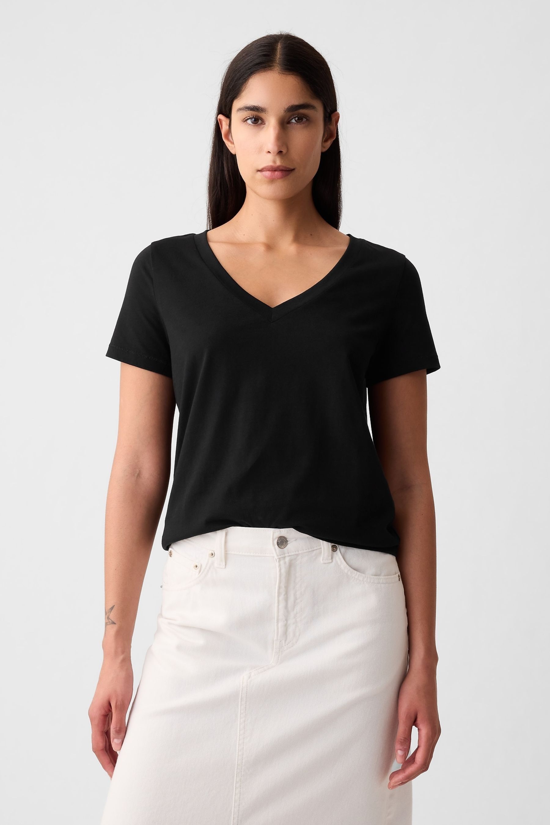 Buy Gap Black Organic Cotton Vintage Short Sleeve V Neck T-Shirt from ...