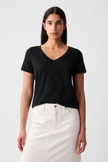 Gap Black Organic Cotton Vintage Short Sleeve V Neck T-Shirt