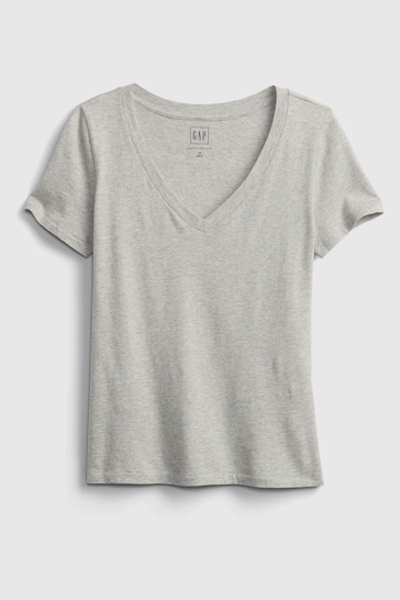 Gap Grey Organic Cotton Vintage Short Sleeve V Neck T-Shirt