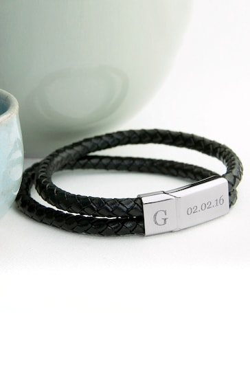 Personalised Dual Leather Bracelet by Treat Republic