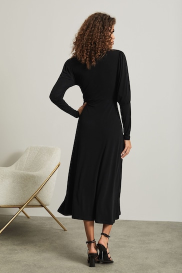 Lipsy Black Jersey Long Puff Sleeve Midi Dress