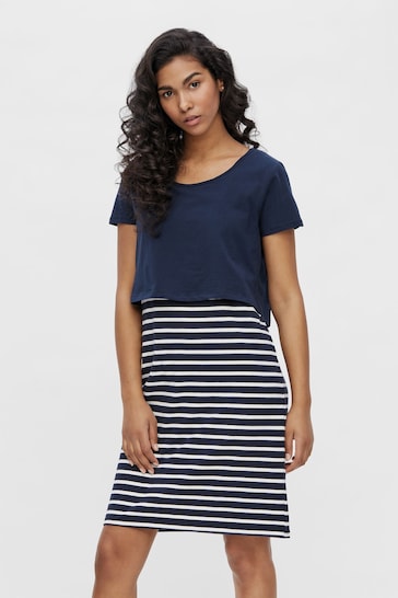 Buy Mamalicious Navy Maternity Stripe Jersey Dress With Nursing Function  from the Next UK online shop