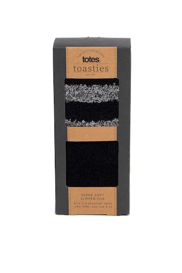 Totes Grey and Black Mens Supersoft Socks Twin Pack
