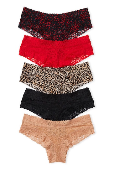 Victoria's Secret Black/Red/Nude/Leopard Cheeky Lace Knickers 5 Pack