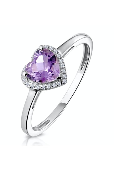 The Diamond Store Purple Halo Amethyst and Diamond Stellato Heart Ring in 9K White Gold