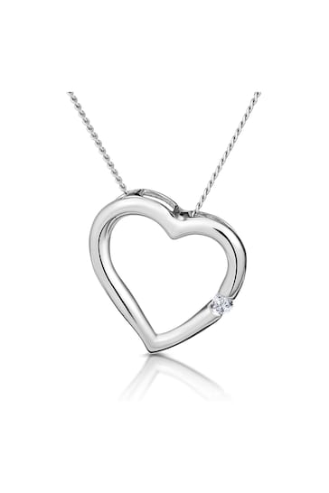 The Diamond Store Diamond Heart Pendant Necklace 0.03ct 9K White Gold