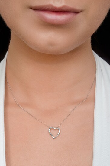The Diamond Store Diamond Heart Pendant Necklace 0.03ct 9K White Gold