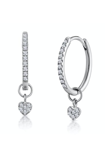 The Diamond Store 9K White Gold Stellato Diamond Encrusted Hoop Heart Earrings 0.11ct