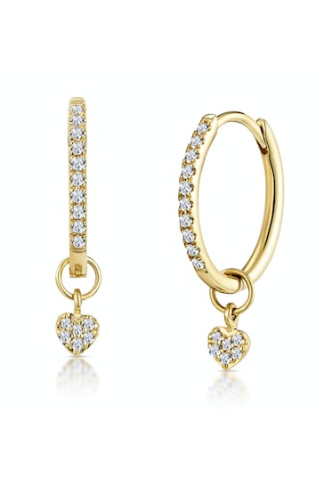 The Diamond Store Gold Stellato Diamond Encrusted Hoop Heart Earrings 0.11ct