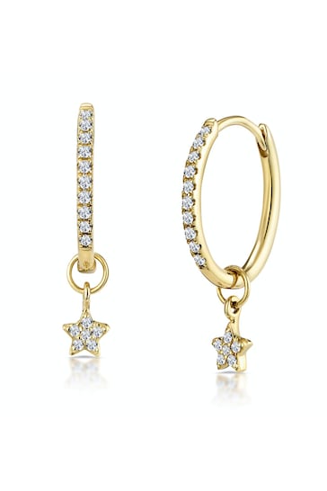 The Diamond Store 9K Gold Stellato Diamond Encrusted Hoop Star Earrings 0.12ct