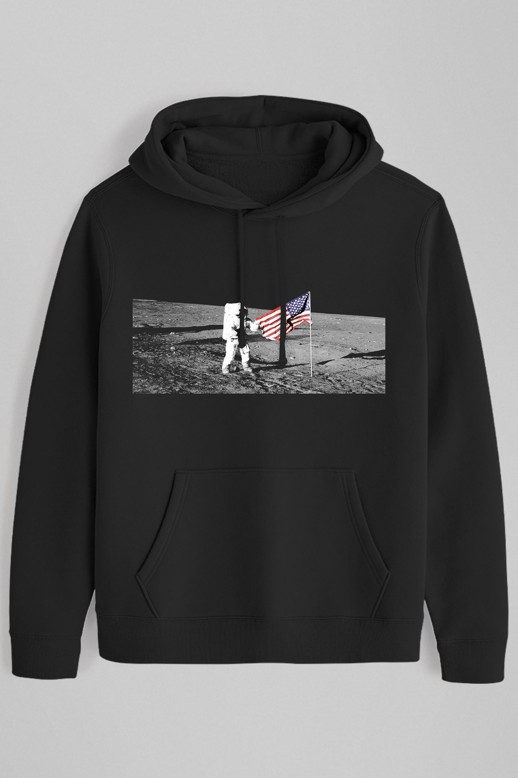 Black nasa hoodie online with flags on sleeves