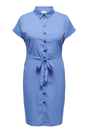 ONLY Curve Blue Waist Tie Shirt Dress