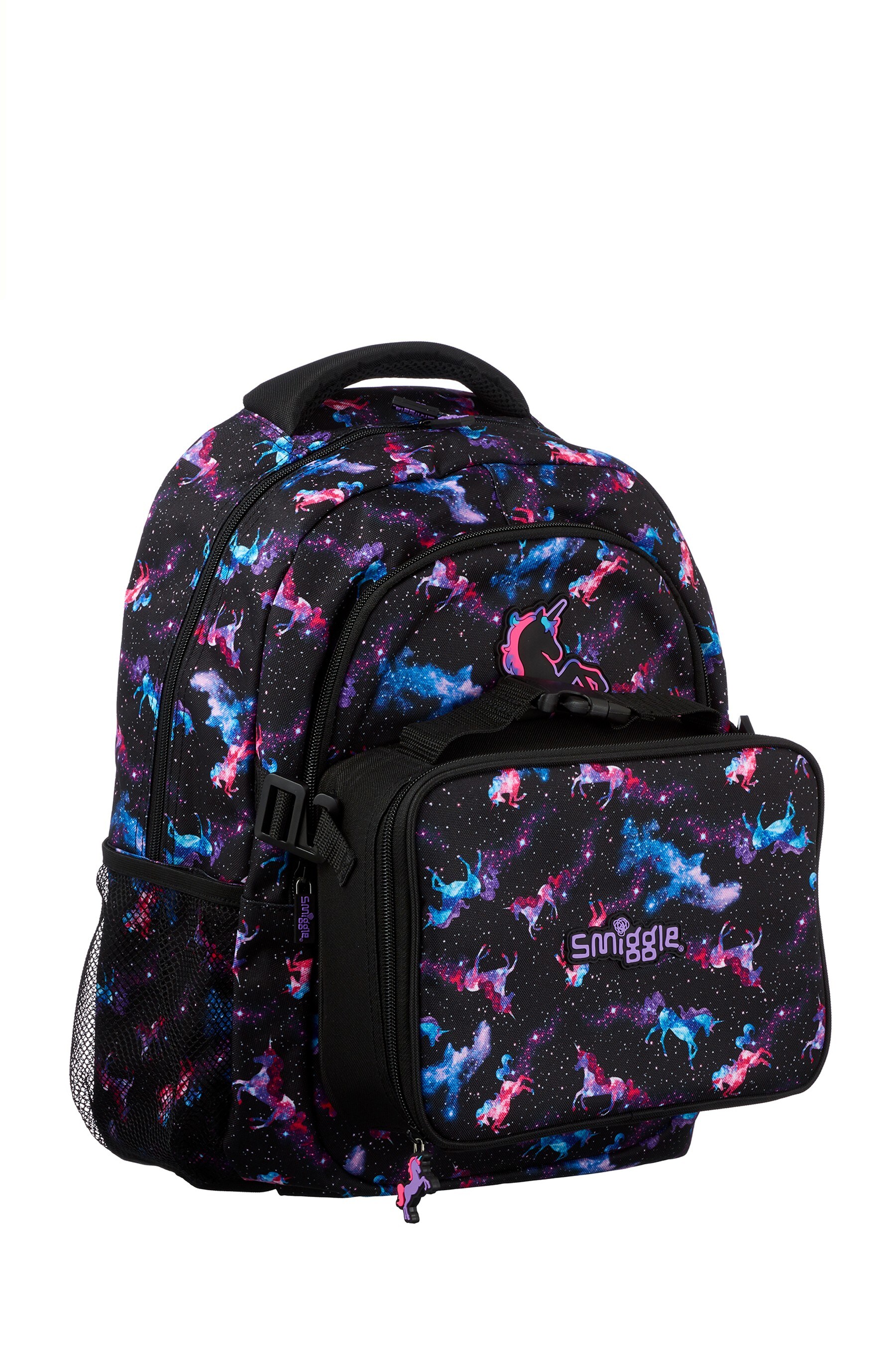 Smiggle Black Unicorn Galaxy Attach Backpack