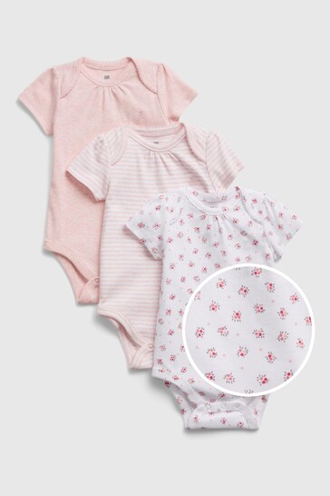 Gap Pink Floral 3 Pack Short Sleeve Baby Bodysuits