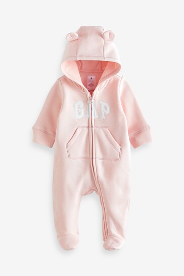 Gap Pink Logo Zip Hooded All in One - Baby (Newborn - 24mths)a