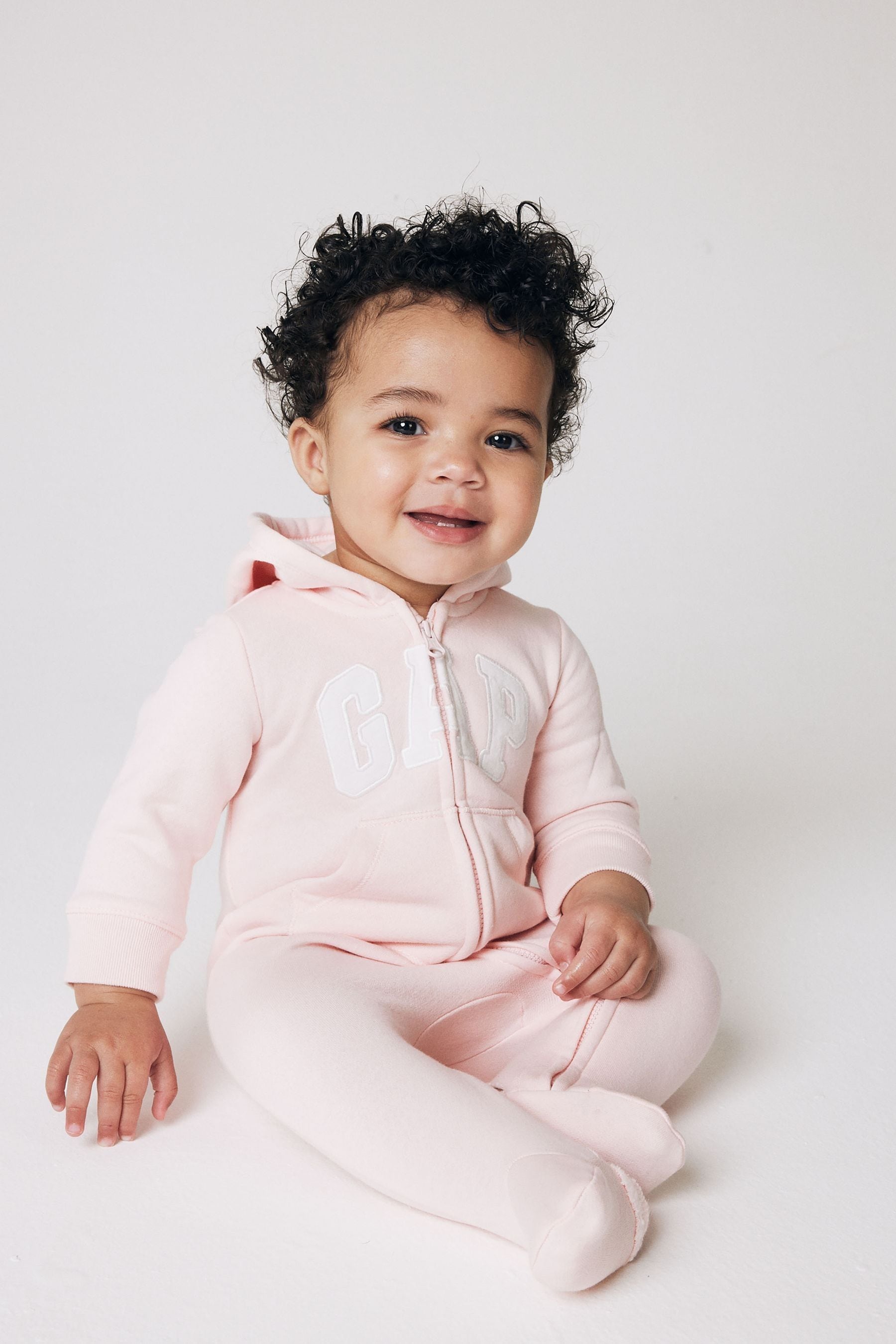 Gap Pink Logo Zip Hooded All in One Baby Newborn 12mths