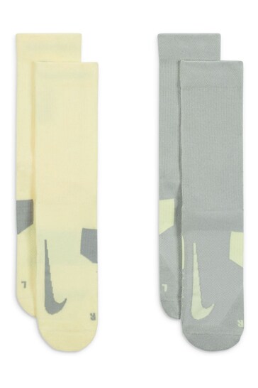 Nike living Grey/Yellow Multiplier Crew Socks 2 Pack