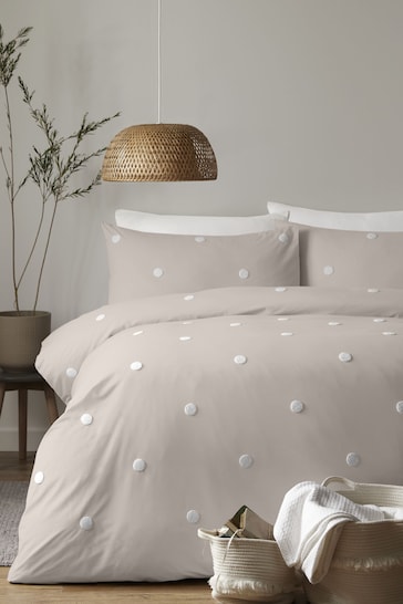 Appletree Natural Dot Garden Tufted Duvet Cover and Pillowcase Set