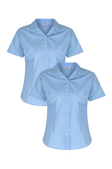 Trutex Blue Revere Non Iron Short Sleeve Fitted Blouses 2 Pack