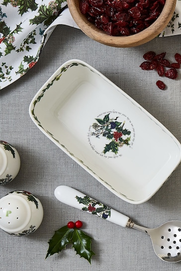 Portmeirion White Holly & Ivy Cranberry Dish And Slotted Spoon