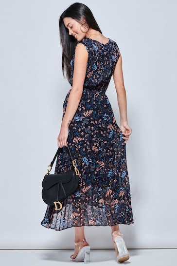 Jolie Moi Blue Textured Chiffon Pleated Dress