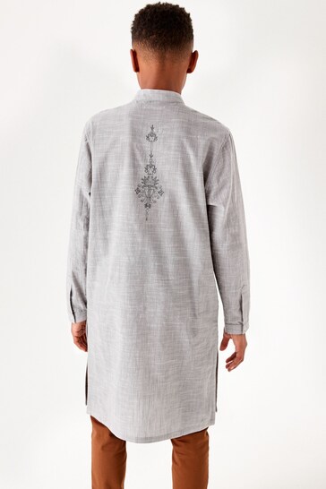 Grey Regular Length Embroidered Boys Kurta (3-16yrs)