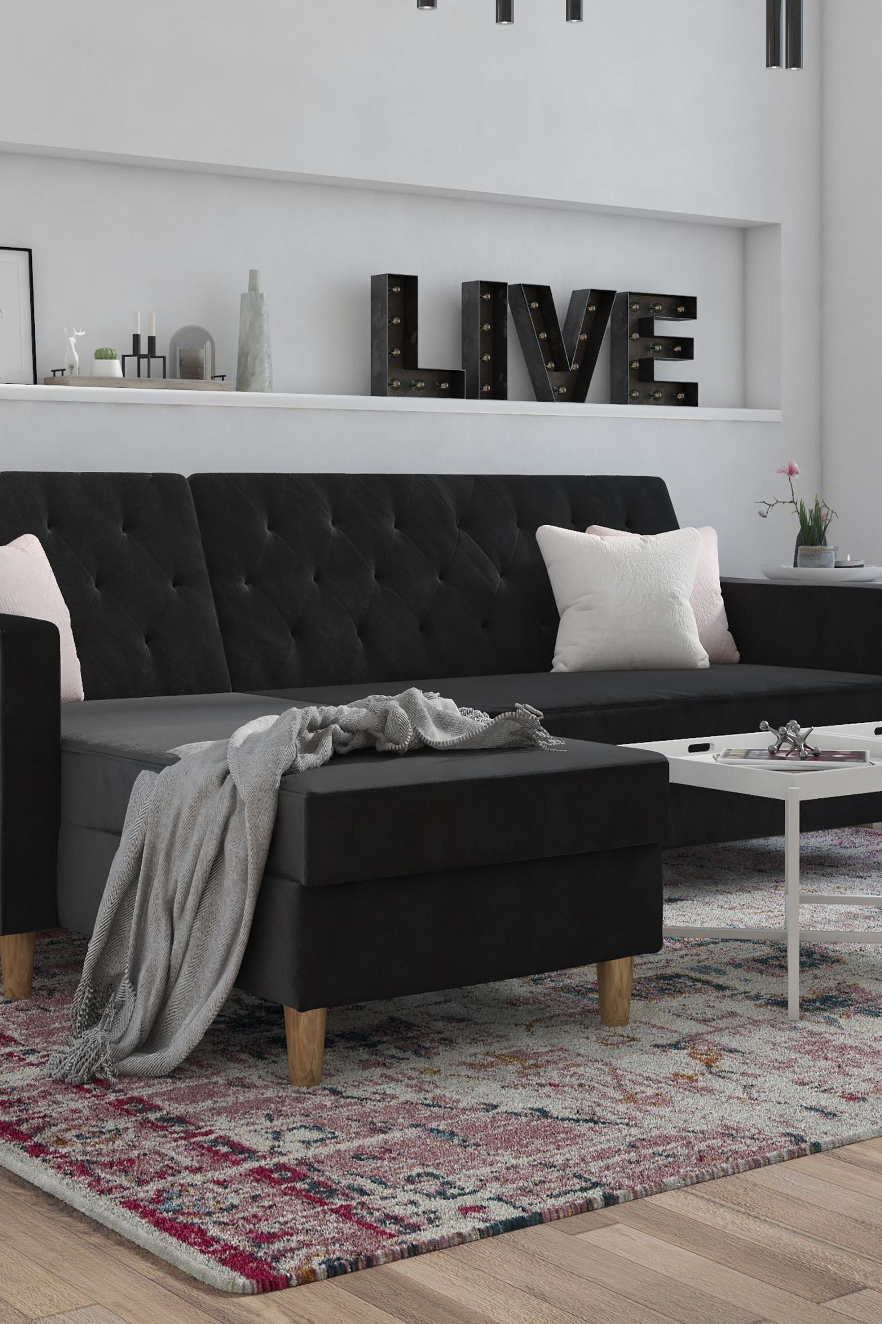 Velvet black sectional sale