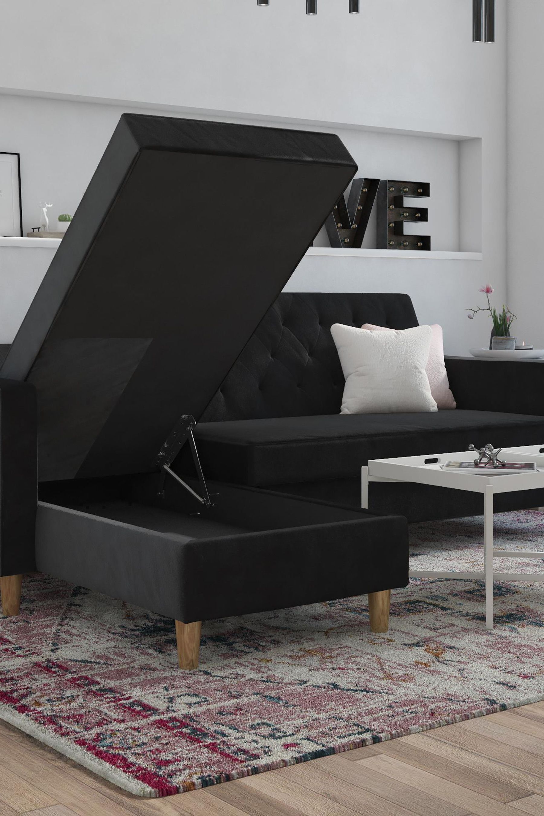 Velvet sectional deals black