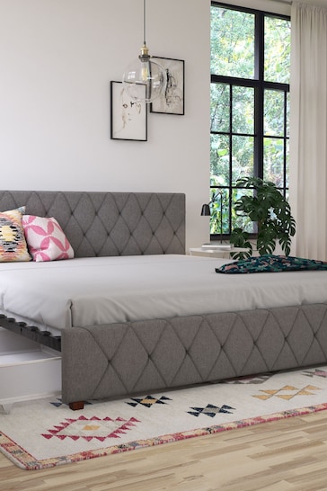 CosmoLiving Grey Elizabeth Linen Upholstered Storage Bed
